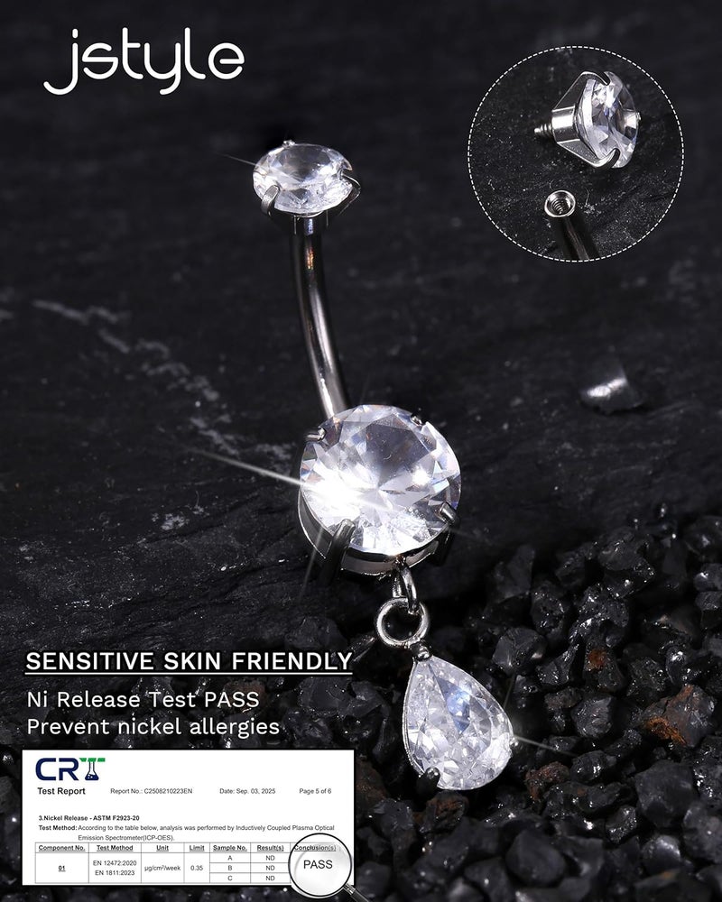 Jstyle G23 Titanium Dangle Belly Button Rings for Women 14G Internally Threaded Belly Ring Dangling Piercing Jewelry with Heart Butterfly CZ Hypoallergenic Navel Piercing Ring - Image 3